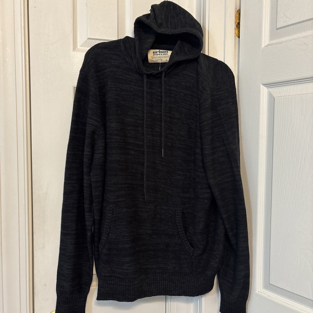 Urban Pipeline Mens Pullover Hoodie Sweater Black Marled Knit XL NWT